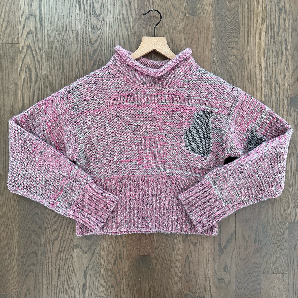 3.1 Phillip Lim Mock Neck Cropped Sweater in Pink, Grey, Silver Size Medium